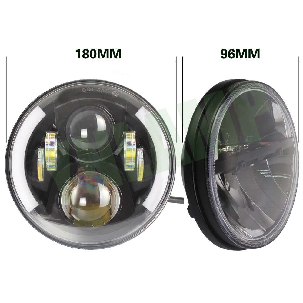 YNROAD Pair 7 дюймов круглый 80 Вт Hi/ Low Beam с половиной angel eye светодиодный JK фара