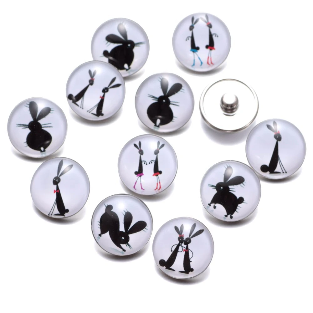 12 шт./лот милые художественные Подвески с кроличьим узором 18 мм стеклянная кнопка