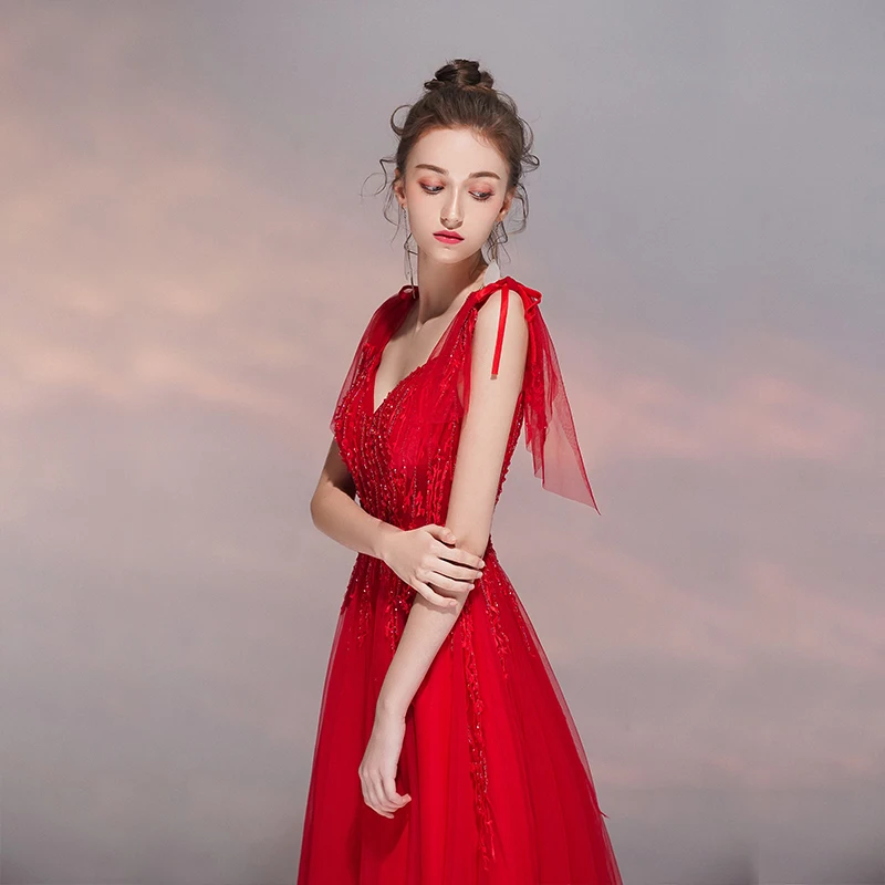 Ssyfashion 2019 Новое красное вечернее платье для свадьбы и банкета элегантная v
