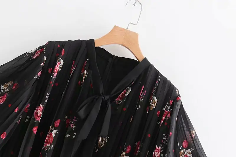 2018 women vintage short sleeve floral print pleated mini dress female bowknot decoration vestidos high street wear DS1148 | Женская
