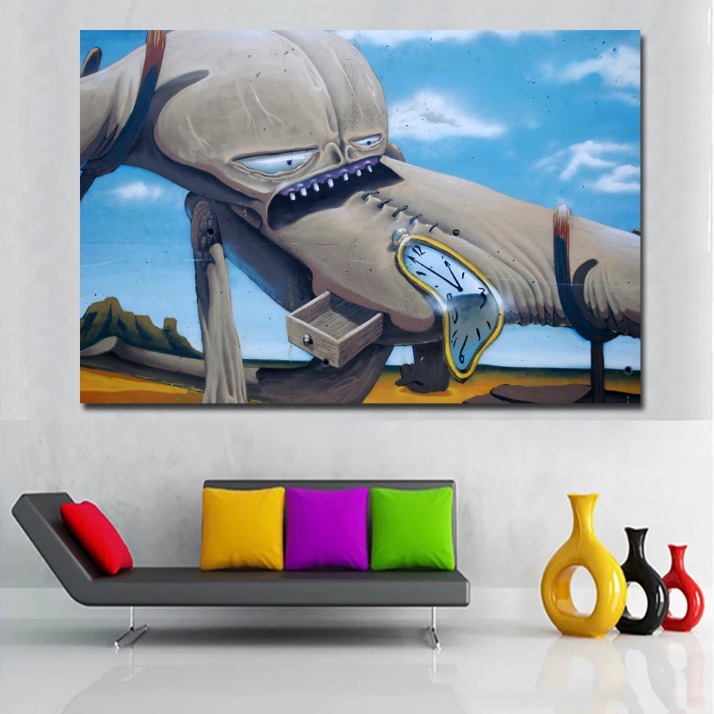 Граффити Street Art Сальвадор Дали абстрактные картины часы и животных постеры