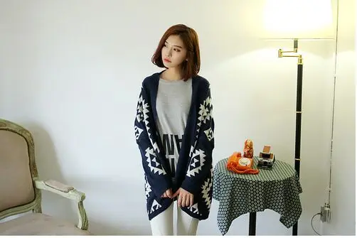 Aztec Knit Womens Cardigans Batwing Sleeve Stripe Cardigan Black Vintage Pop Style Geometric Sweater 3 colors available |