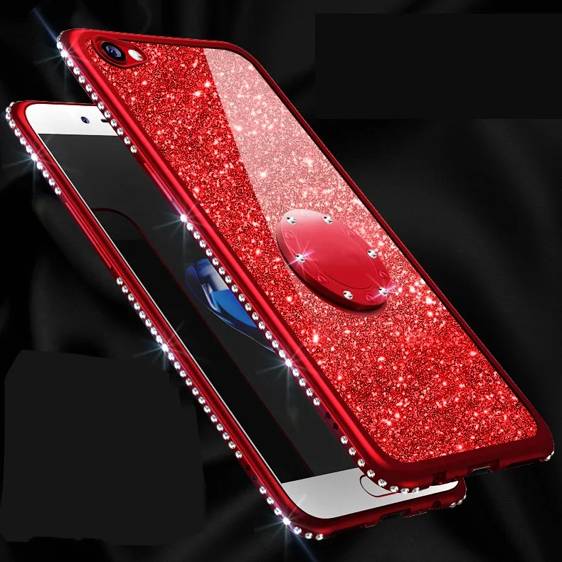 Красный Алмазный чехол для OPPO RENO Z 10x zoom F11 F9 F7 F5 Pro чехол для OPPO Realme 3 2 Pro X Lite C2 C1 A1K блестящий чехол-подставка с кольцом - Цвет: Красный