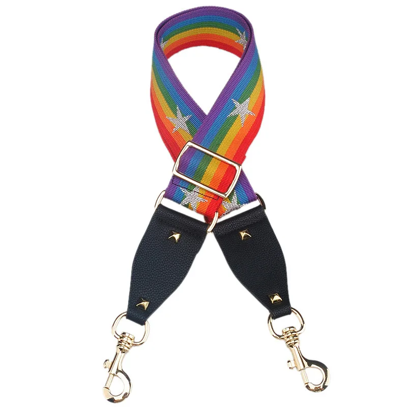 black rainbow star Новые сумки с заклепками на ремне, в горошек, в полоску, дизайн, национальная Золотая Пряжка, сумка на ремне, трендовые ремешки на плечо, регулируемые сумки, ремни A0088 - Цвет: black rainbow star