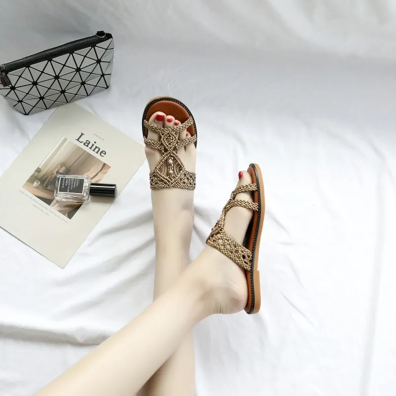 GKTINOO 2021 High Quality Woman Summer Slippers Comfortable Low Heel Ethnic Retro Shoes Classic Casual Elegant Beach Slides | Обувь
