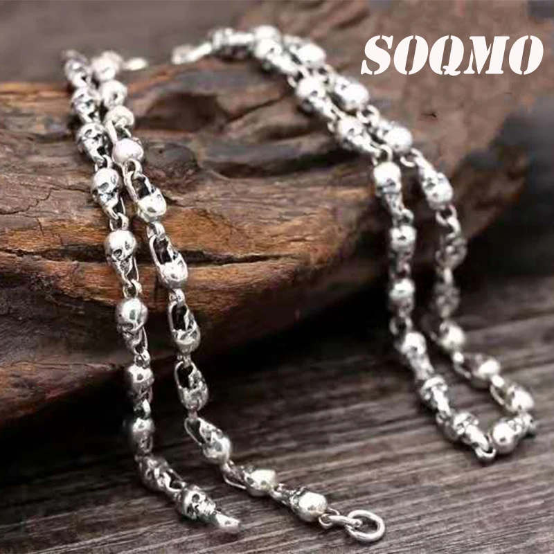 SOQMO Новое поступление череп с серебряной цепочкой 100% Стерлинговое Серебро 925