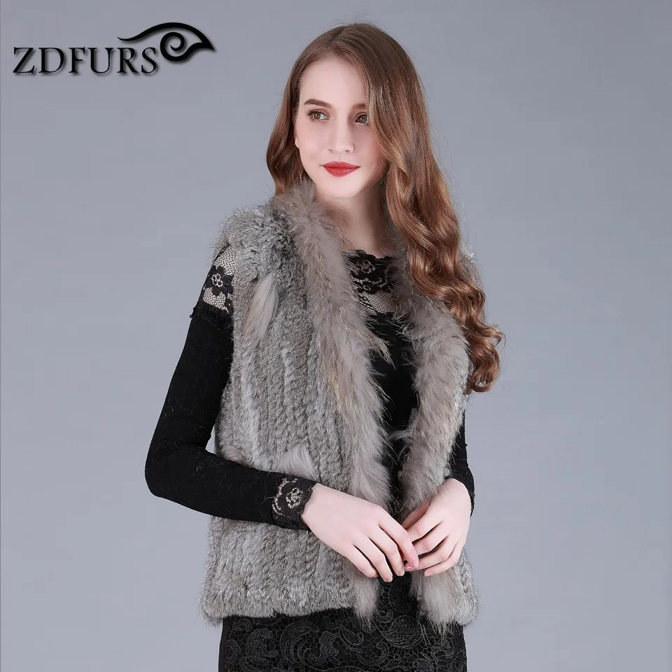 ZDFURS * Новый Классический женский жилет из натурального кроличьего меха с