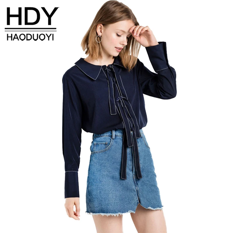 HDY Haoduoyi Модные топы на одной пуговице Женские однотонные рубашки с длинным