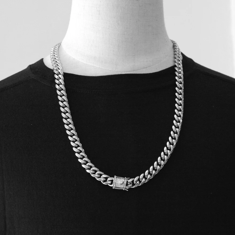 

12mm Stainless Steel Curb Cuban Chain Iced Out Rhinestone Men Hip Hop Gold Finish Link Miami Chain 75cm Long Chain Drop Shipping