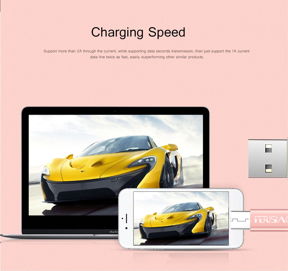 FERISING металлический штекер Кабель нейлон 2A USB кабель для передачи данных lightning, Android Micro, type-C, телефон планшет для iPhone X, samsung, Xiaomi