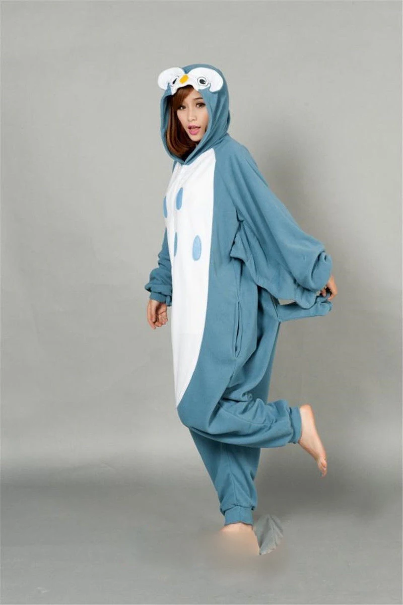 Для взрослых фланелевые пижамы Onsies Синий Сова костюм для мужчин женщин одна