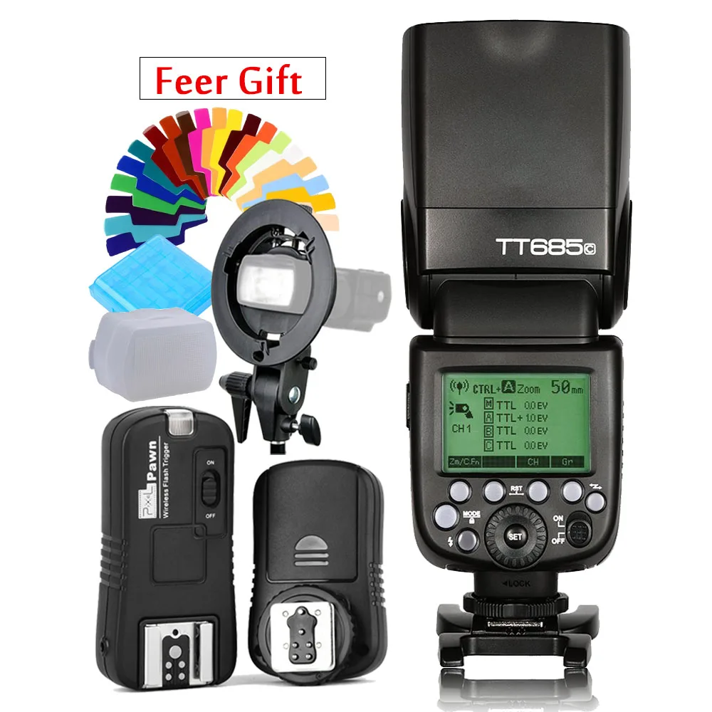 TT685C kit IN560IV плюс Wireles флэш-памяти или Godox TT685C флэш-ttl HSS Камера синхроконтакта разъем для внешней вспышки типа или пикселей M8 2,4 флеш-накопители+ Беспроводная вспышка триггера для Canon Камера - Цвет: TT685C kit