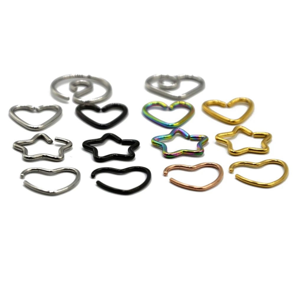 Showlove-4pcs/лот хирургические Сталь Daith в форме сердца в форме звезды ухо траг Хрящ уха серьги-улитки нос нательное пирсинг-кольцо ювелирные изделия 16g