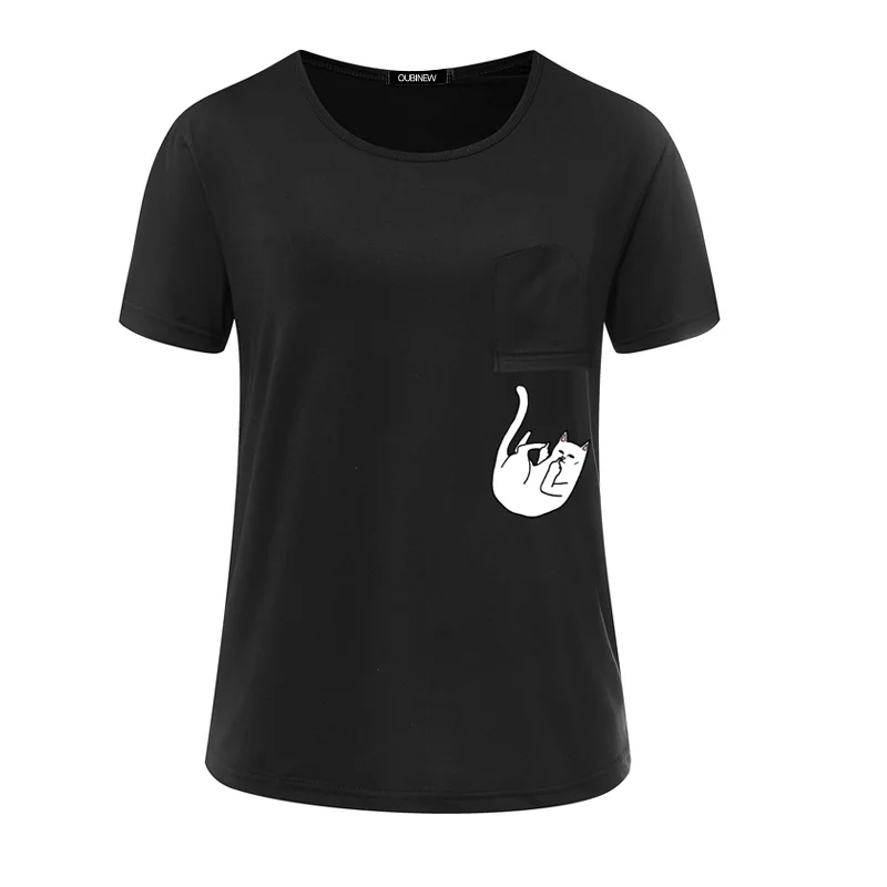 OUBINEW Harajuku t shirt women casual falling kawaii middle finger pocket catplus size pokemon cartoon NVTX30 | Женская одежда