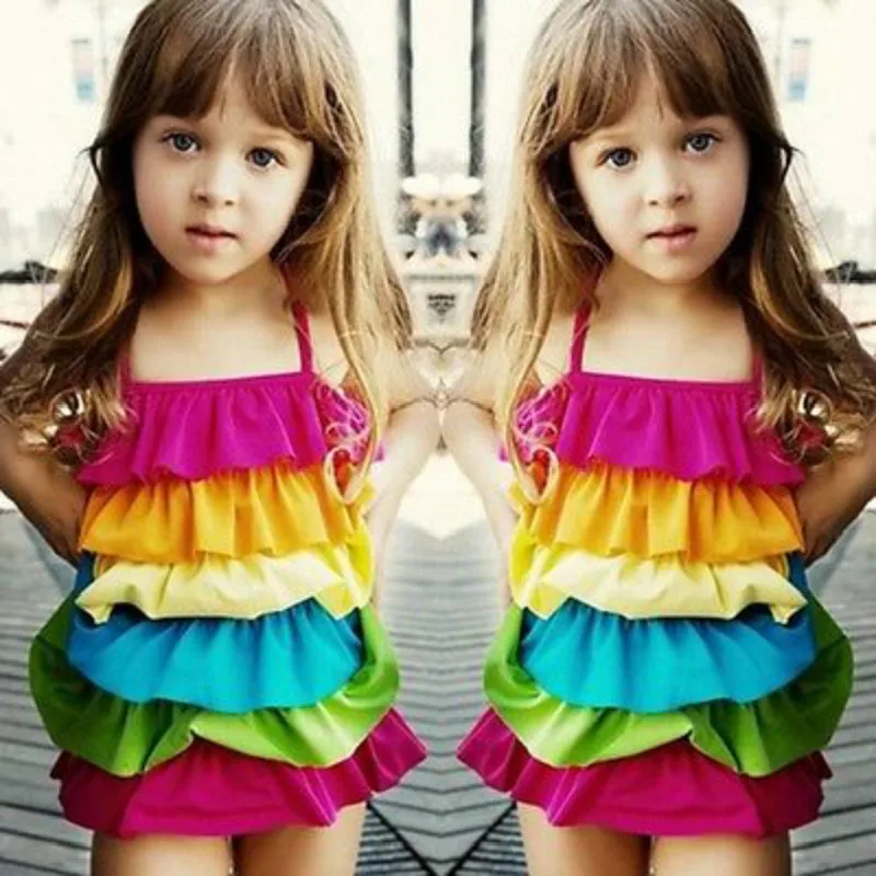 Детское Радужное бикини для девочек Летний Пляжный Купальник Многослойный