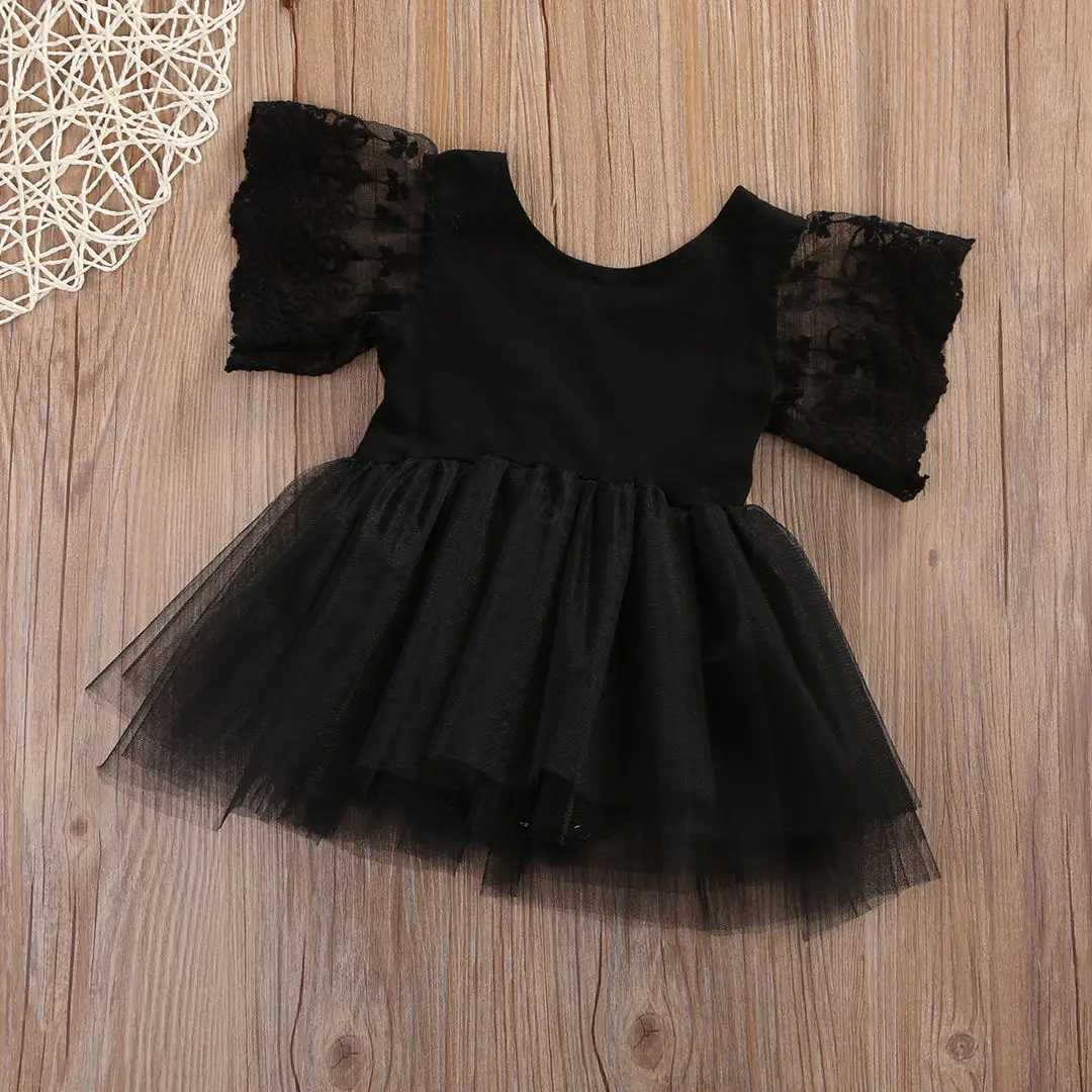 Летняя детская одежда для маленьких девочек Черное Кружевное боди пачка милый