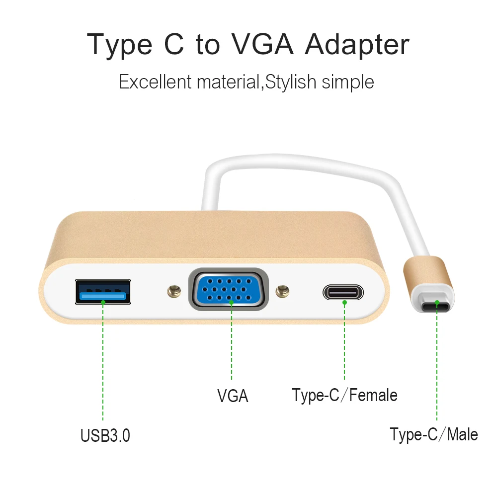 Разветвитель USB 3,0 Type C VGA, адаптер USB C на VGA, для Macbook Pro Google ChromeBook USB-C от AliExpress WW