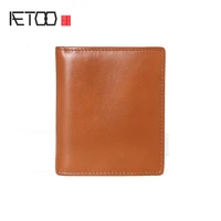 aetoo head cowhide wallet multi card leather vertical money clip man simple thin wallet photo bit