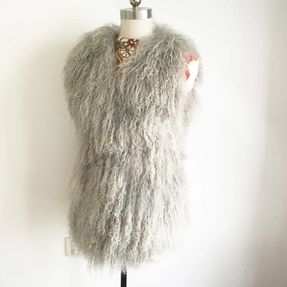 Женский жилет с натуральным овечьим мехом коричневый KSR363 2019|sheep fur vest|sheep furreal gilet |