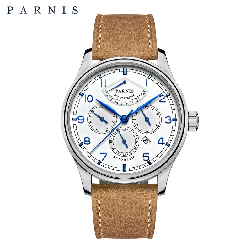 Parnis 42 мм автоматические часы Moon Phase Запас хода Часы мужские роскошные брендовые Топ Miyota механические моталки часы - Цвет: power reserve10
