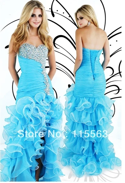 New Best Selling Amazing Sweetheart Organza Blue Sexy Short Front Long Back Prom Party Dress Gown 2013 Custom Made|dress tiger|gowns babydresses gown |