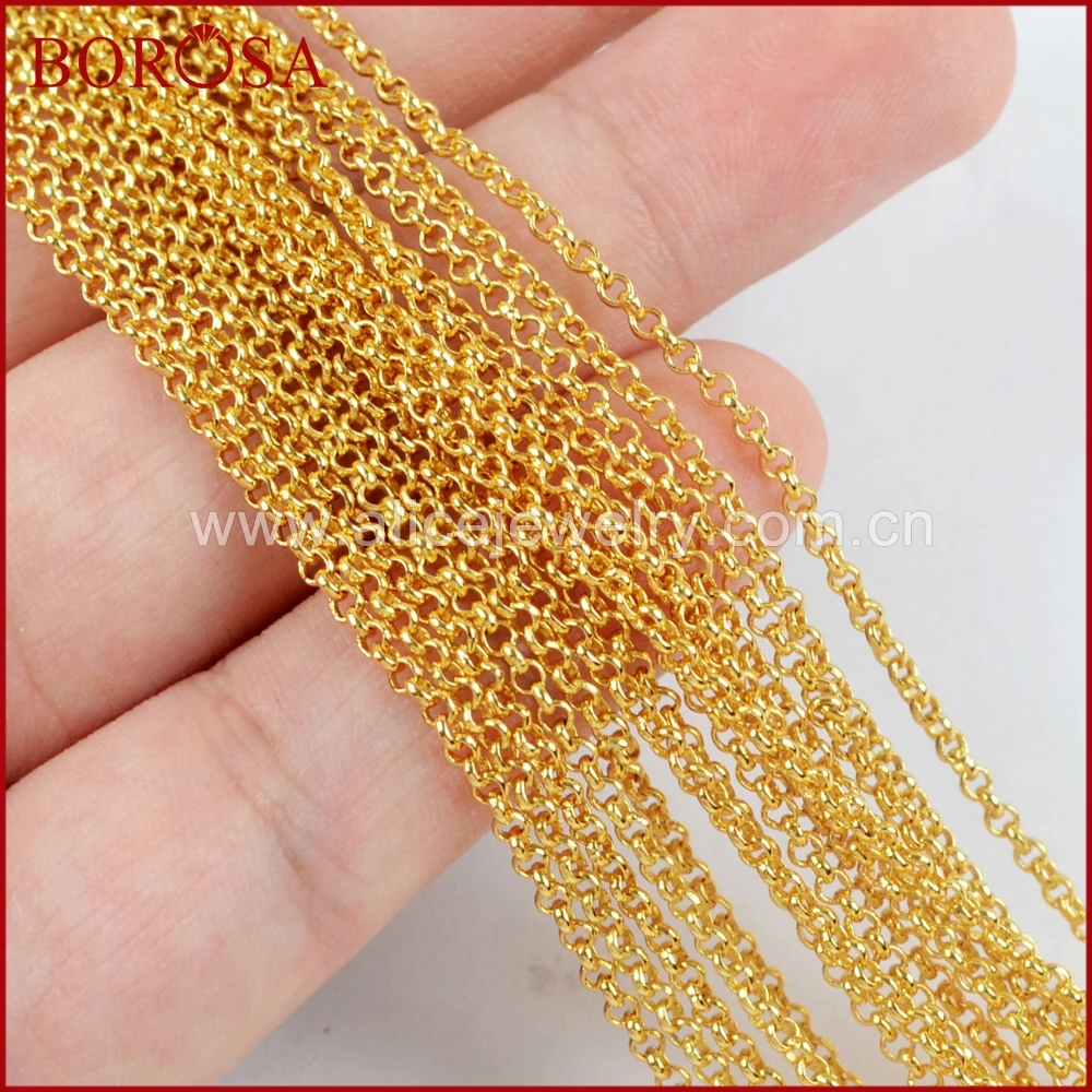 

BOROSA 10PCS 21 inch Gold Color 2mm Thin Finish Chain Necklace Brass Chains Jewelry Findings for Pendant Necklace Jewelry PJ112