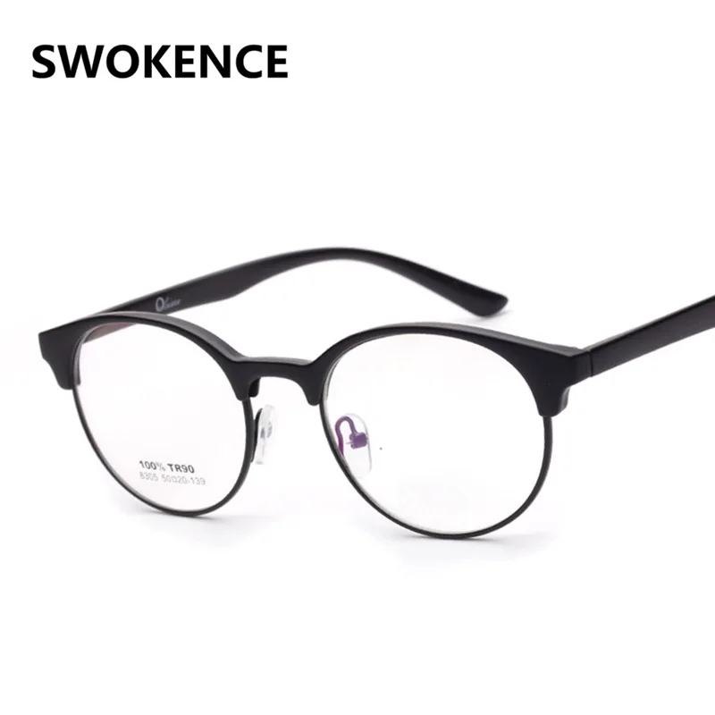 

High Grade TR90 Alloy Round Plain Glass Spectacles Women Men Fashion Half Glasses Frame Eyewear Frames Filling Prescription F123