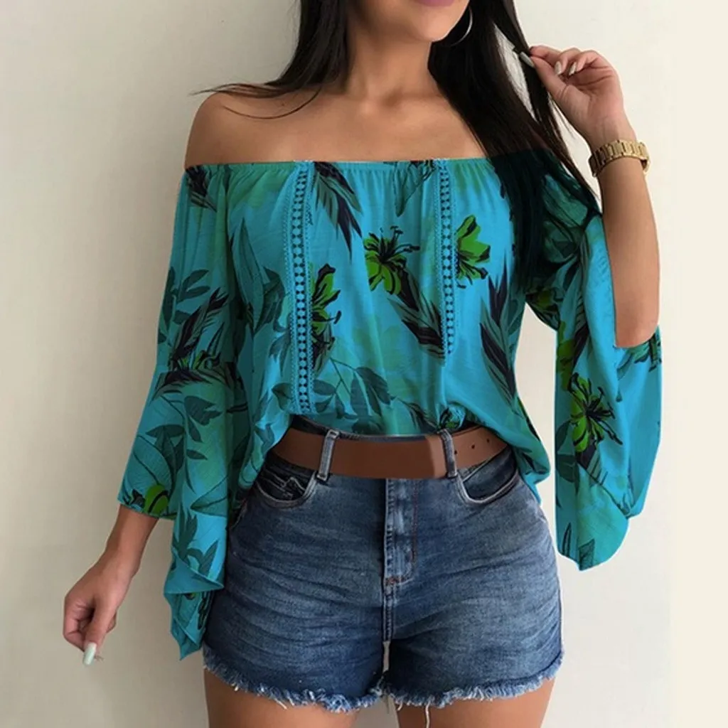 Женская блузка в стиле бохо с цветочным принтом Сексуальная Блузка вырезом