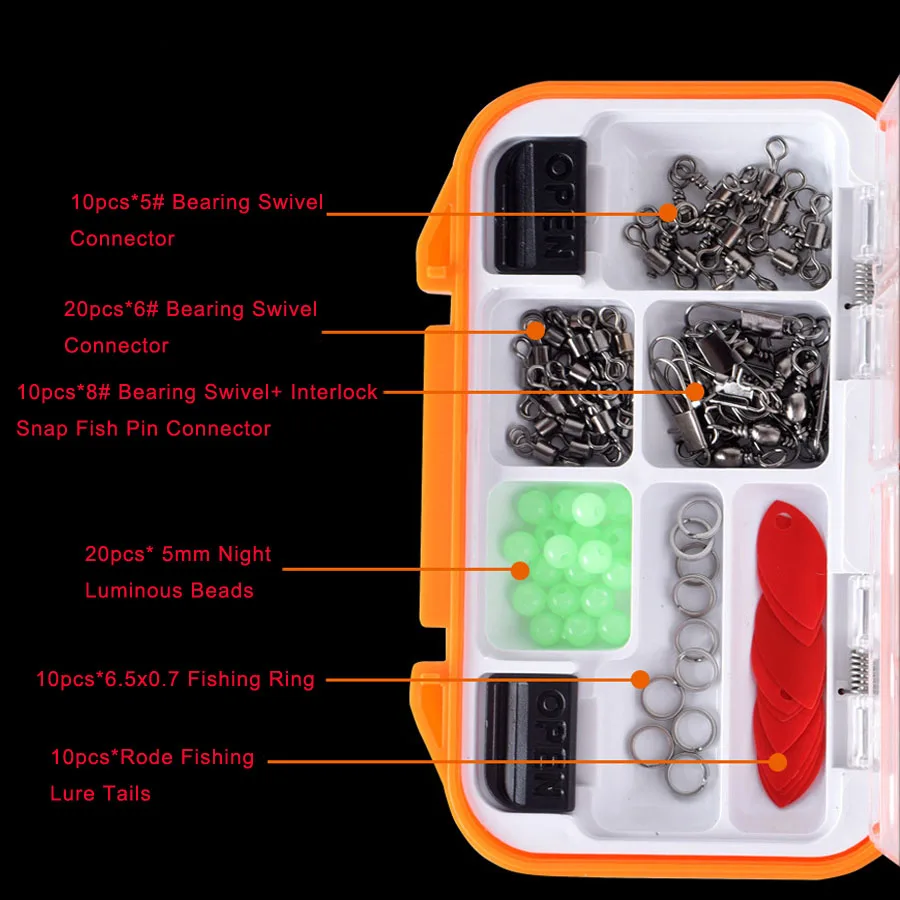191pcs/box Fishing Accessories Kit Including Swivels Snaps Sinker Slides Luminous Beads with 12 Compartments Tackle Box - купить по