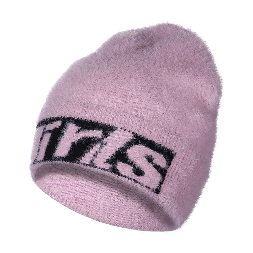 WELROG Skullies, шапка, зимняя шапочка для женщин, Вязаная Шерстяная мягкая теплая шапка с мехом гривы, новинка, Повседневная шапка с буквенным принтом для девочек