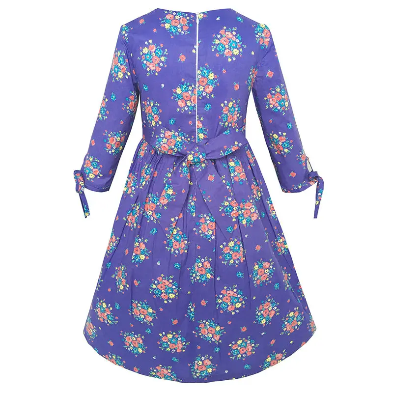 Girls Dress Purple Flower 3/4 Sleeve Princess Party Cotton 2020 Summer Wedding Dresses Clothes Size 4-12 Carnival Vestidos | Детская