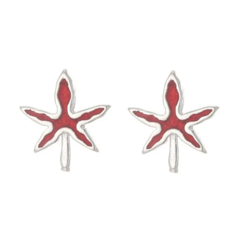 LULU-PIG 925 Silver Ear Stud Korean Version Artistic Fresh Temperament Lovely Red Maple Leaf Oil E0550 | Украшения и аксессуары