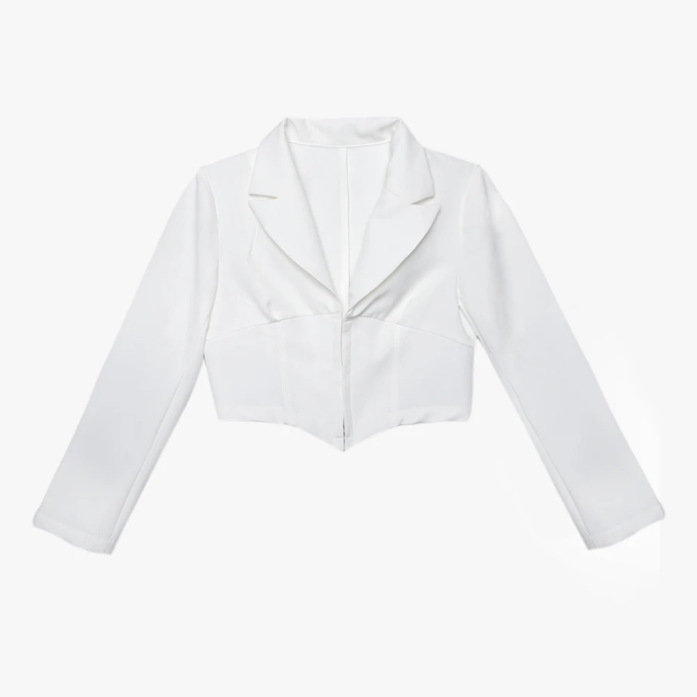 White OOTN элегантная белая офисная блузка с зубчатым вырезом, Женская туника с длинным рукавом, сексуальный укороченный топ, женская рубашка, летние блузки-топы для женщин - Цвет: White