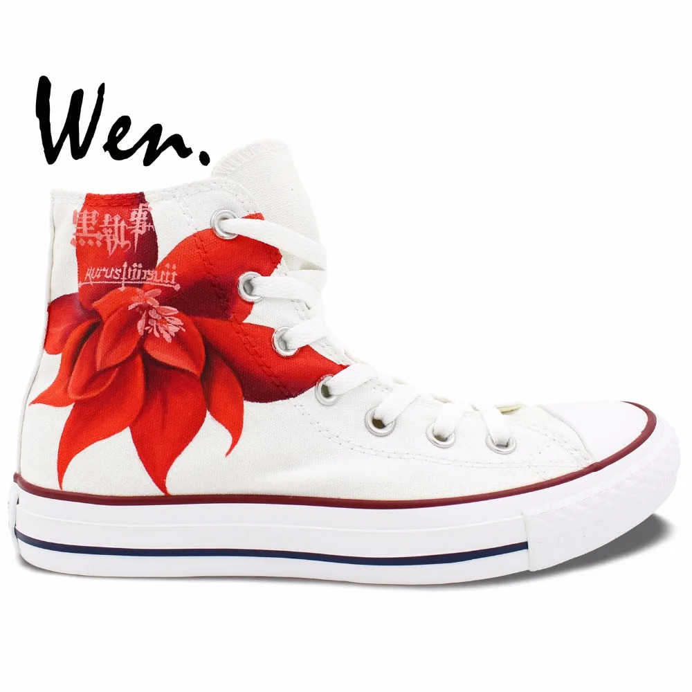 

Wen Red Anime Hand Painted Shoes Black Butler Grell Sutcliff Men Women's Sneakers High Top Canvas Shoes
