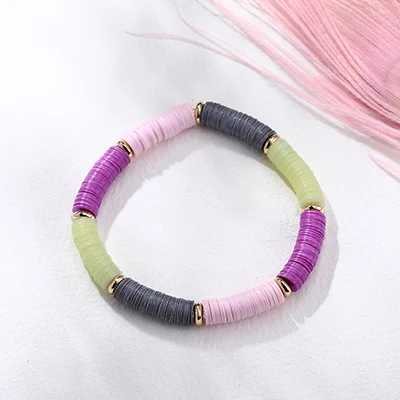 Color 11 Bojiu Boho красочные браслеты для женщин Мода Лето пластик тонкий диск Аксессуары эластичная струна ручной работы девушка браслет BCSET40 - Окраска металла: Color 11