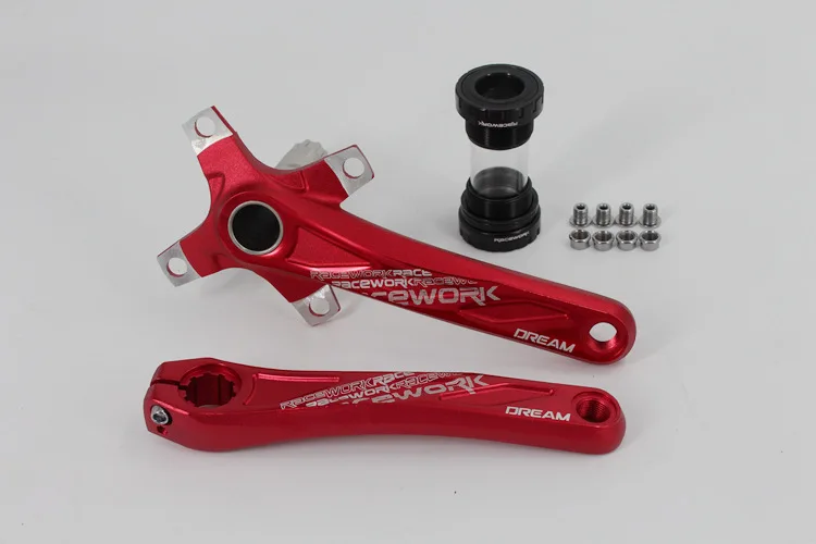 red Ракетка велосипед crankset рукоятка из алюминиевого сплава 170 см 104BCD Звездочка горный велосипед Кривошип рифленый диск mtb части велосипеда - Цвет: red