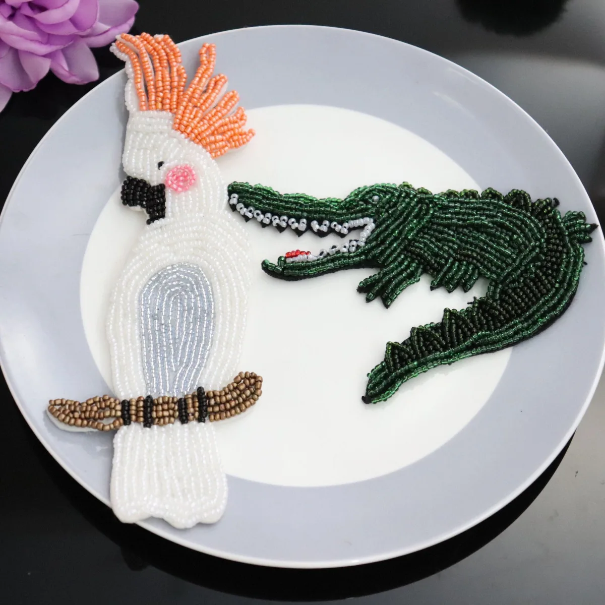 Ручная работа расшитые бисером стразы 3D Крокодил/заплатка с попугаем аппликация