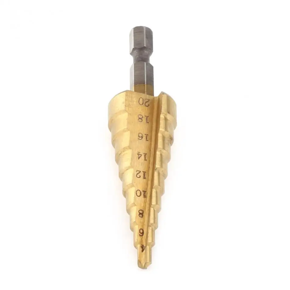 

4mm to 20mm Hi-Speed Step Drill Bit Steel Titanium Coated Hole Cutter Hex Shank Hole Cutter Power Tools