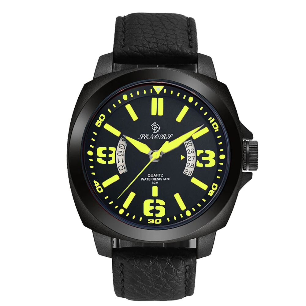 

SENORS SN002 Men`s watch Automatic Date Quartz Watches Men Multifunctional Function Genuine leather Wrist Watch Waterproof Clock