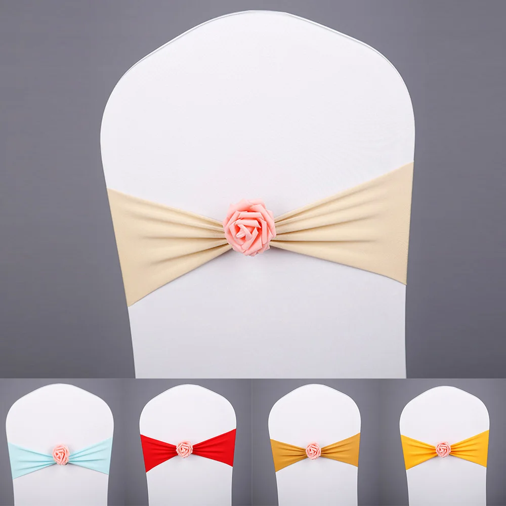 Украшения для свадебных стульев с искусственной розой стул бант эластичная