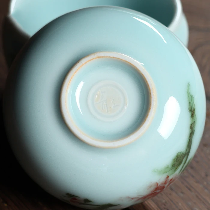 

Chinese Rare Longquan Top Grade Celadon Peony China Teacups Bowl For Art Collection By senior artist and craftsman gift package