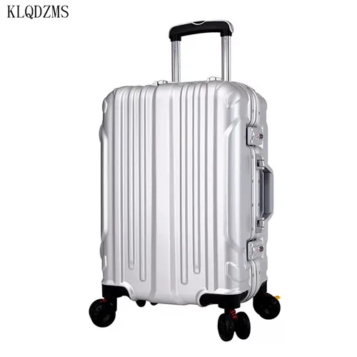 Silver KLQDZMS 20/22/24/26/28 inchAluminum Фрам прокатки Чемодан SpinnerTravel чемодан кабина Чемодан чемодан сумка ручной клади тележка - Цвет: Silver