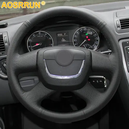 Черный кожаный сшитый вручную чехол рулевого колеса автомобиля для Skoda Superb 2010 2012 2013 Yeti 2009 автомобильные аксессуары - Название цвета: BLACK LINE