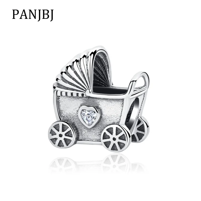 

New 100% 925 Sterling Silver Beads Baby Carriage With Crystal Charms Beads Fit Bracelets Necklace DIY Women Jewelry