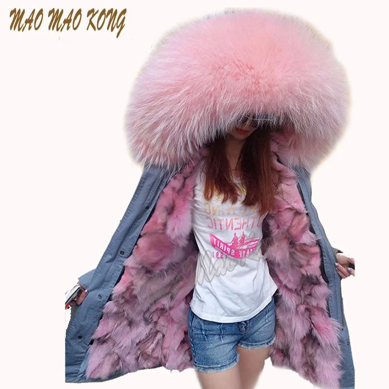 2019 Новая мода настоящая меховая парка для женщин армейский зеленый большой