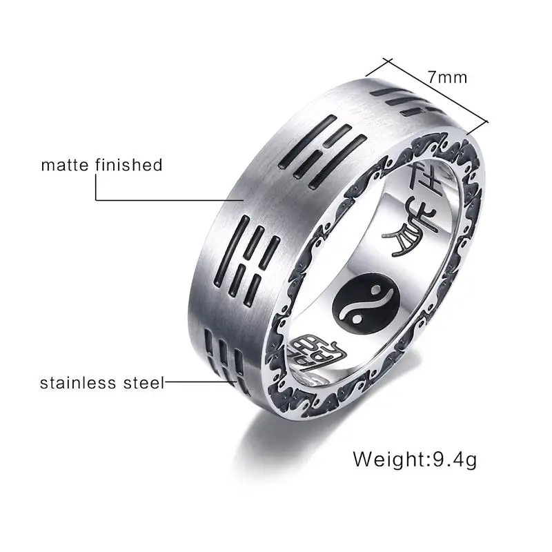 Мужские кольца из нержавеющей стали в китайском стиле Taoist Tai Chi Bagua Lucky Prayer Ring