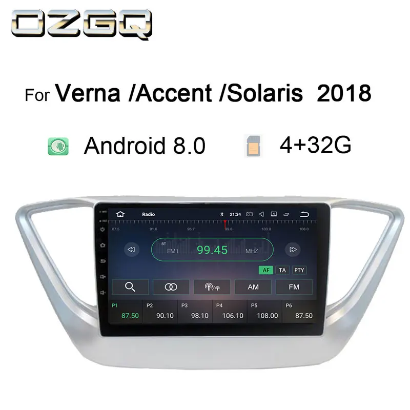 OZGQ Android 8 Автомобильный Авторадио плеер для HYUNDAI Verna Accent Solaris 2017 2018 GPS навигация
