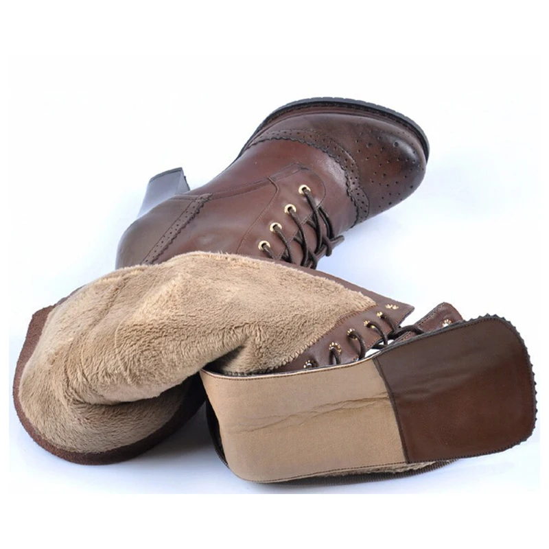 2018 New Winter Women Genuine Leather Thick High Heel Lace-up Round Toe Knee Boots Plus Size 43 44 45 Big | Обувь