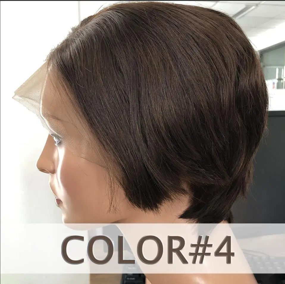 #4 Парики из натуральных волос на кружеве Pixie Cut style для женщин, черный, Омбре, Remy, бразильский короткий Боб, прямой передний парик с челкой JK - Цвет: #4