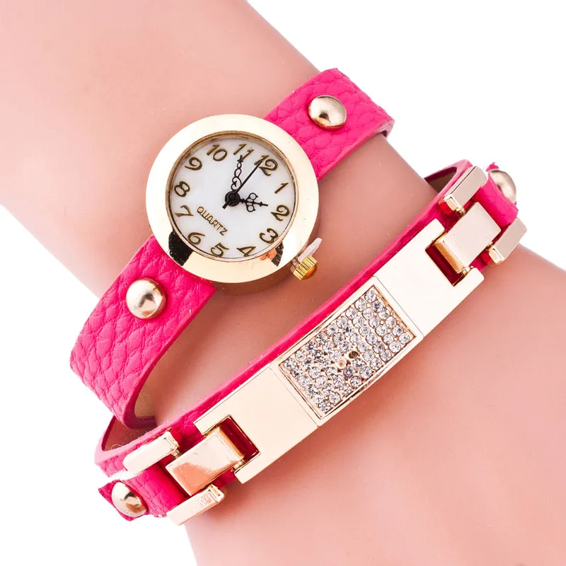 Женские кварцевые часы с кожаным ремешком повседневные золотым покрытием в